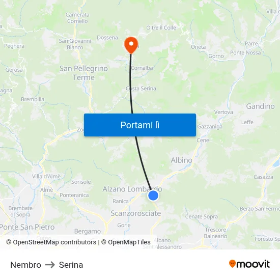 Nembro to Serina map