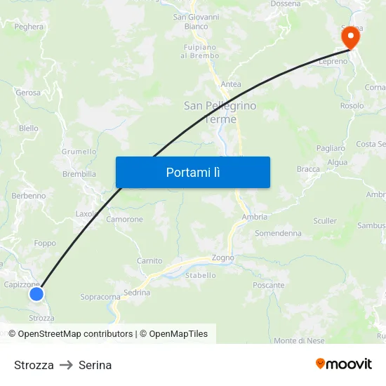 Strozza to Serina map