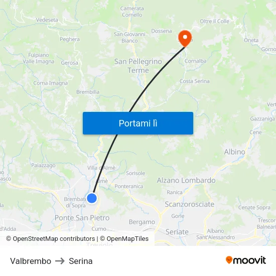 Valbrembo to Serina map