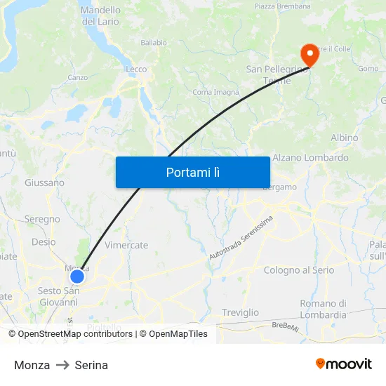 Monza to Serina map