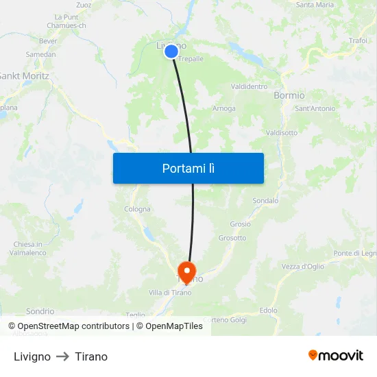 Livigno to Tirano map