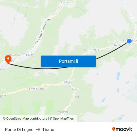 Ponte Di Legno to Tirano map