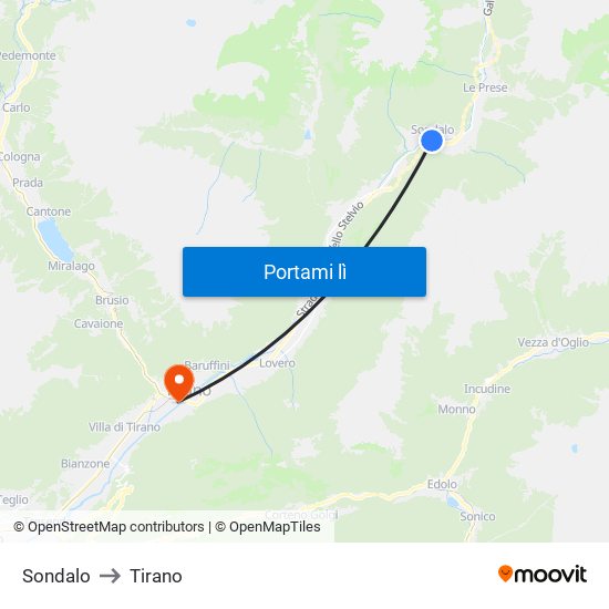 Sondalo to Tirano map