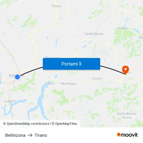 Bellinzona to Tirano map