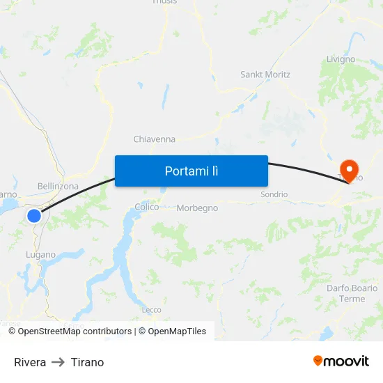 Rivera to Tirano map
