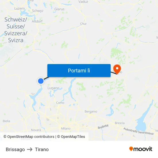 Brissago to Tirano map