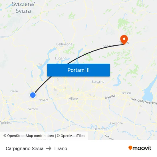 Carpignano Sesia to Tirano map