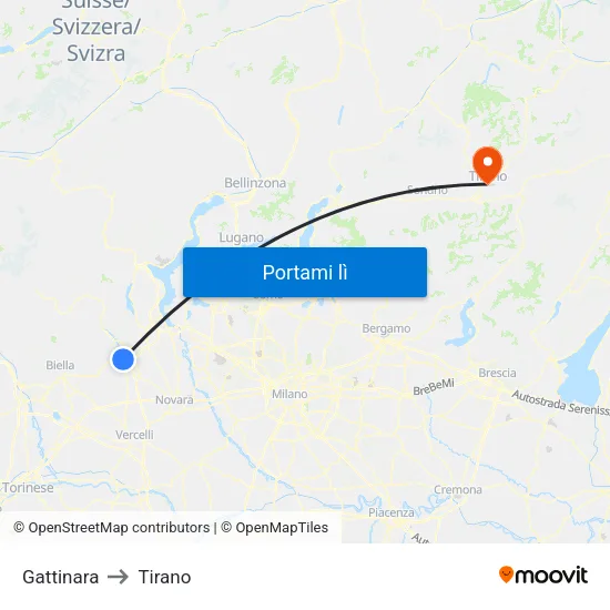 Gattinara to Tirano map