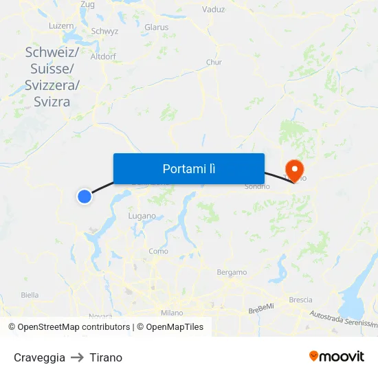 Craveggia to Tirano map