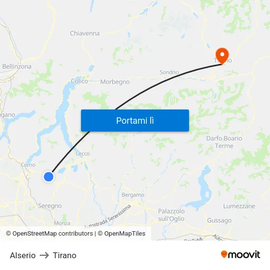 Alserio to Tirano map