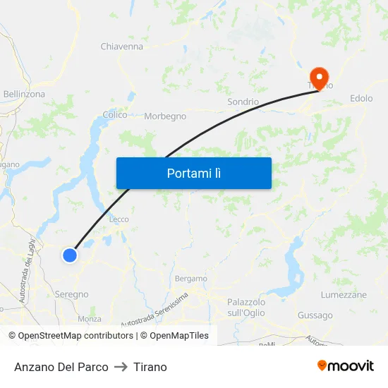 Anzano Del Parco to Tirano map