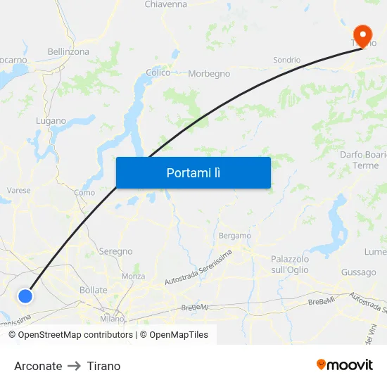 Arconate to Tirano map