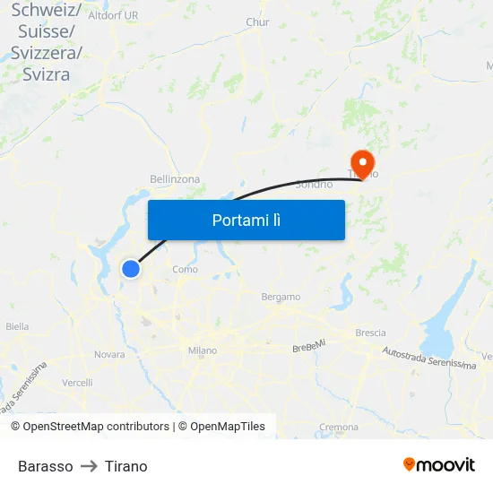Barasso to Tirano map