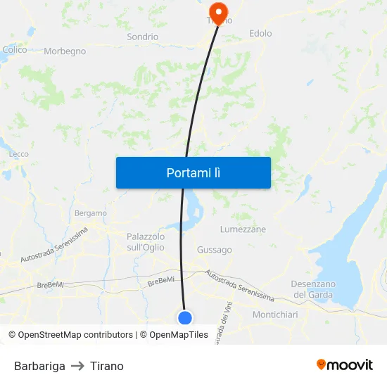 Barbariga to Tirano map
