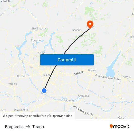 Borgarello to Tirano map