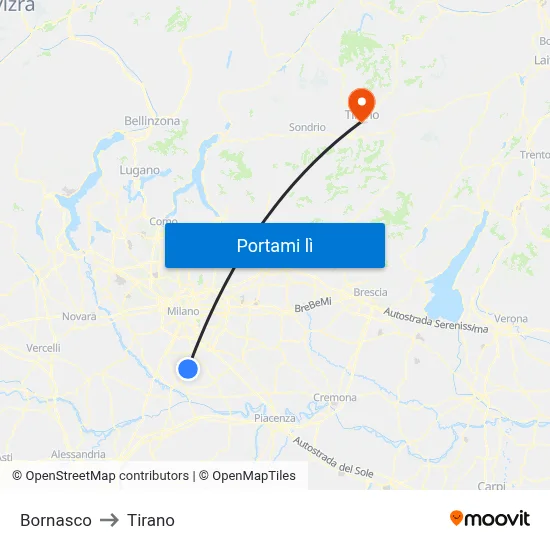 Bornasco to Tirano map