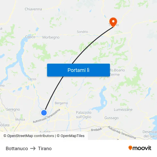 Bottanuco to Tirano map