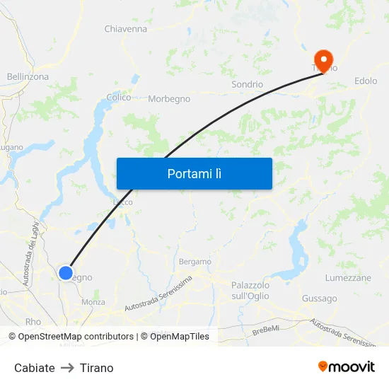 Cabiate to Tirano map