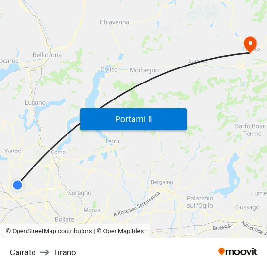Cairate to Tirano map