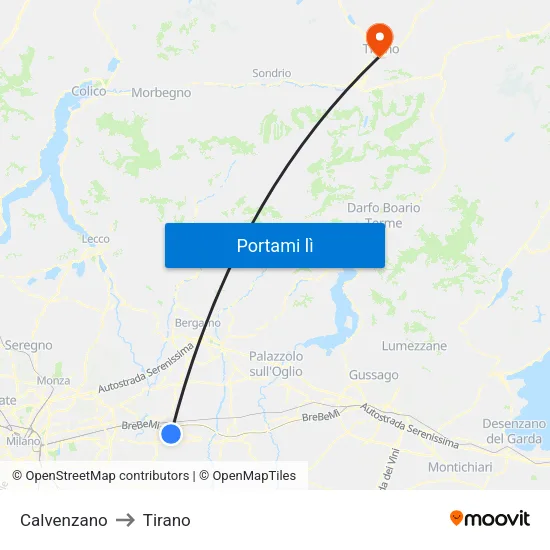 Calvenzano to Tirano map