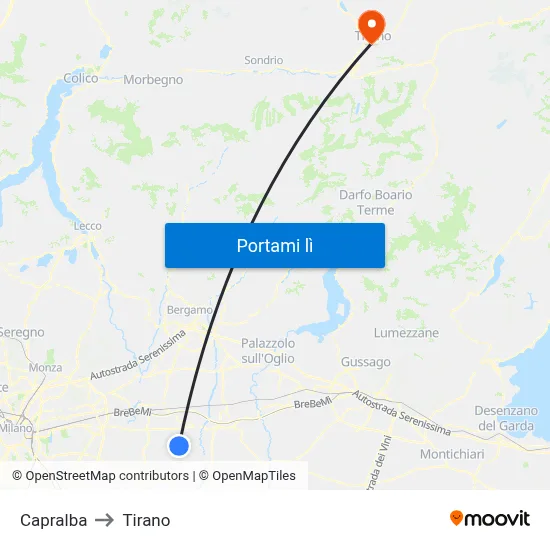 Capralba to Tirano map