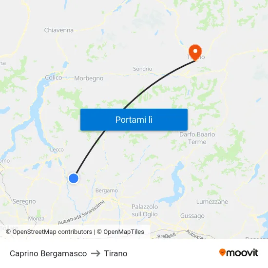 Caprino Bergamasco to Tirano map
