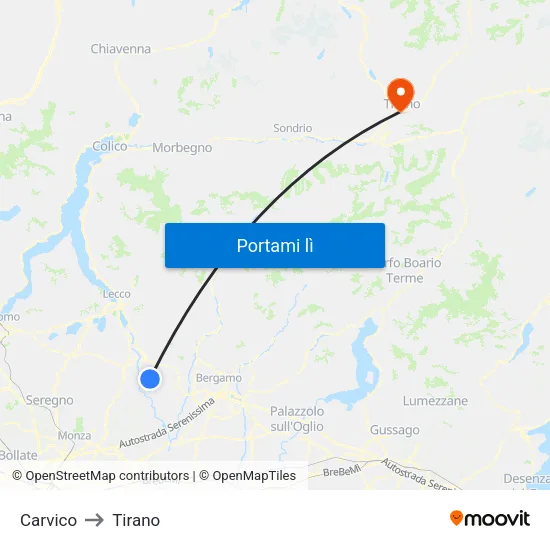 Carvico to Tirano map
