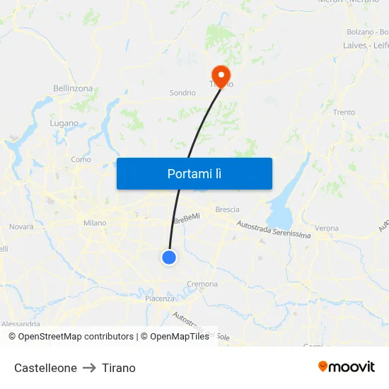 Castelleone to Tirano map