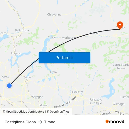 Castiglione Olona to Tirano map