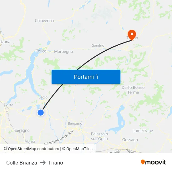 Colle Brianza to Tirano map