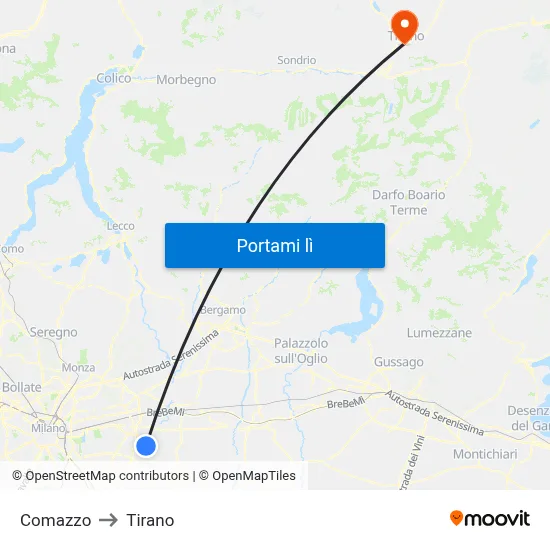 Comazzo to Tirano map