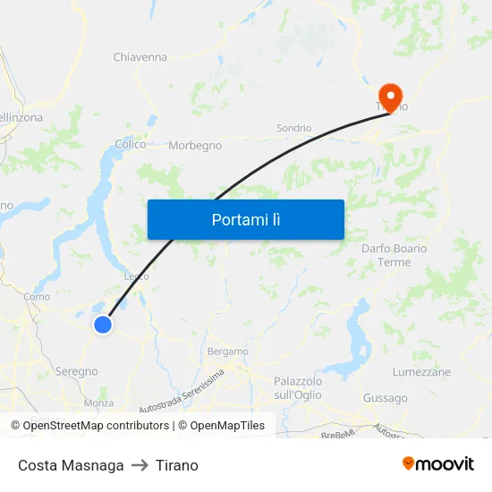 Costa Masnaga to Tirano map