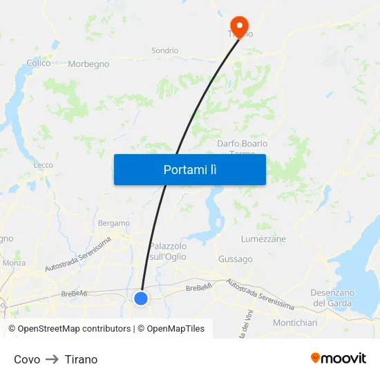 Covo to Tirano map