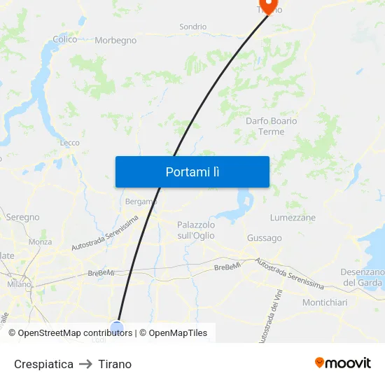 Crespiatica to Tirano map