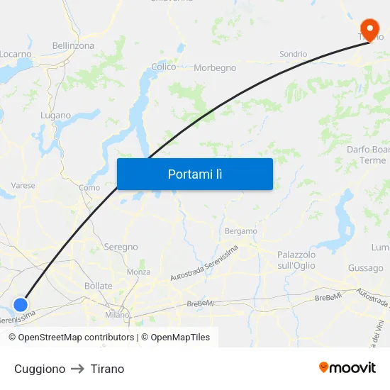 Cuggiono to Tirano map