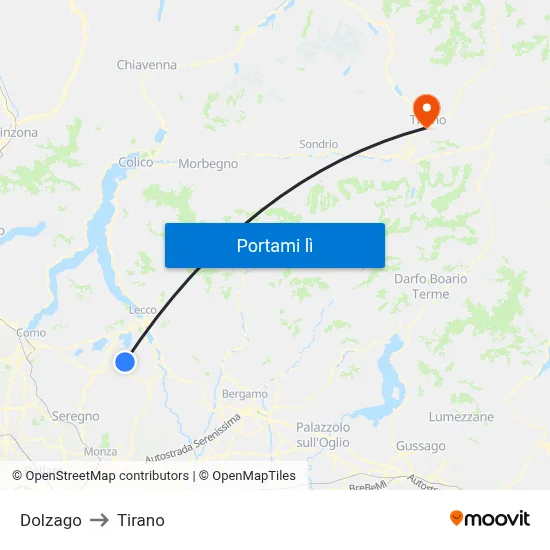 Dolzago to Tirano map