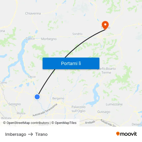 Imbersago to Tirano map