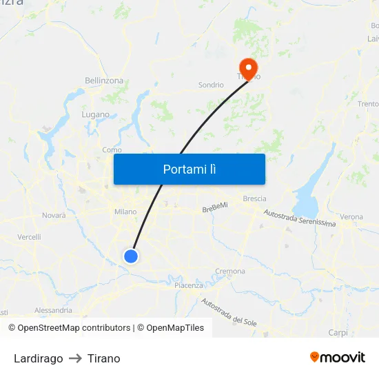 Lardirago to Tirano map