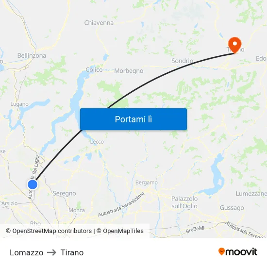 Lomazzo to Tirano map