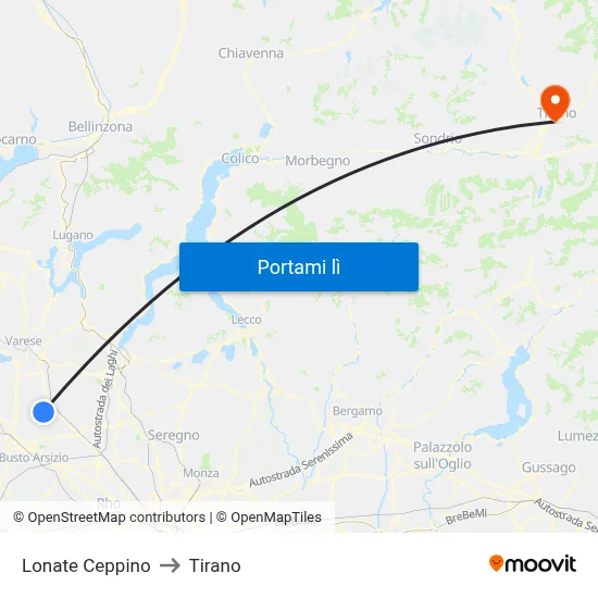 Lonate Ceppino to Tirano map