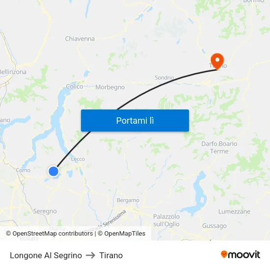 Longone Al Segrino to Tirano map