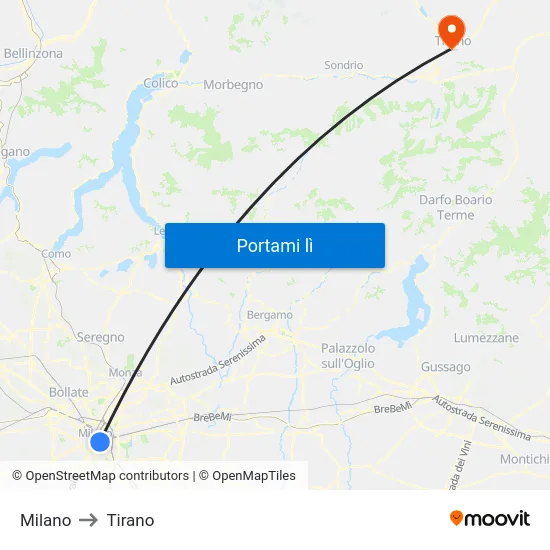 Milano to Tirano map