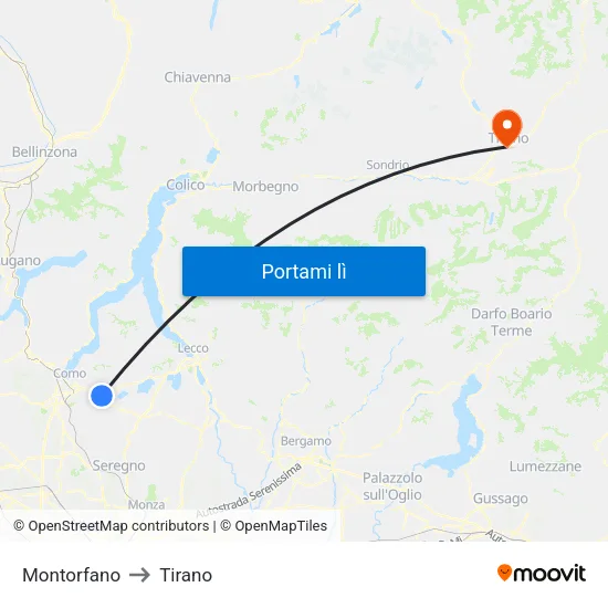 Montorfano to Tirano map