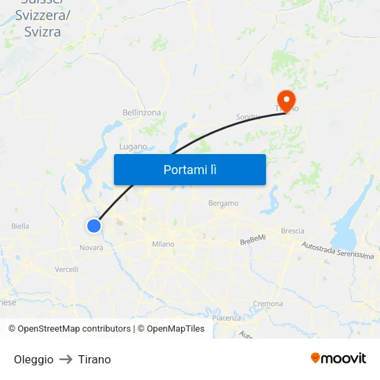 Oleggio to Tirano map