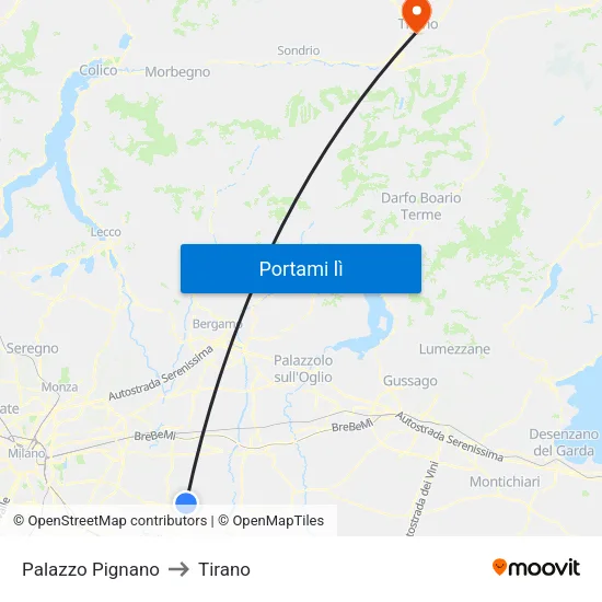 Palazzo Pignano to Tirano map