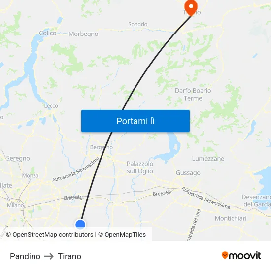 Pandino to Tirano map