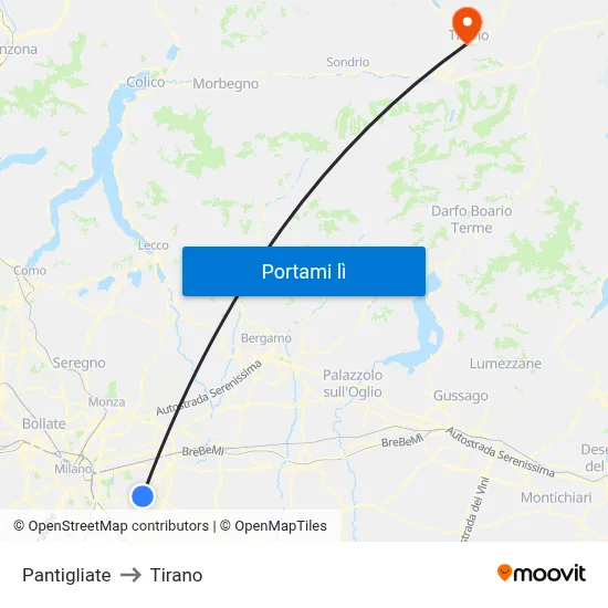 Pantigliate to Tirano map