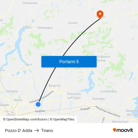 Pozzo D' Adda to Tirano map