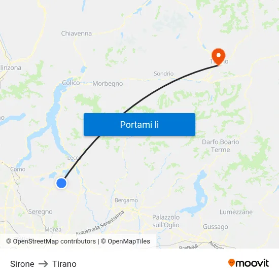 Sirone to Tirano map