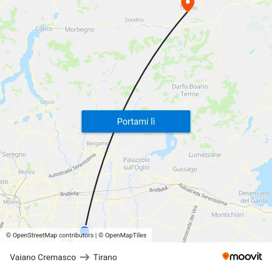 Vaiano Cremasco to Tirano map